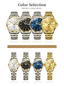 OLEVS. OLEVS Men's Waterproof Watches Stainless Steel Waterproof Chronograph Wrist Watches Luxury Dress White Luminous Big Face Analog Quartz Male Watches - Gold - View 8