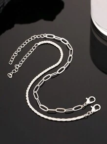 Nooxian 2pcs Minimalist Silver Color Chain Bracelet Set, Unique & Elegant For Women Everyday Wear (Random Chain & Lock Quantity) - Silver - View 3