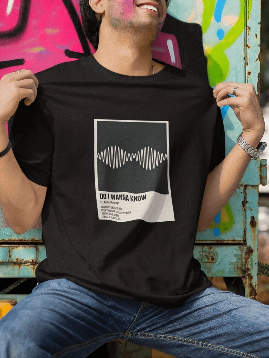 Retro Arctic Monkey Aesthetic Unisex Fashion T-Shirt - Black - View 1