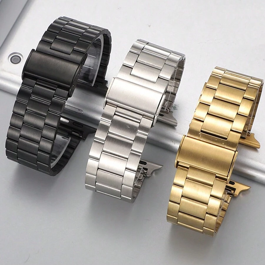 1 Dây đeo đồng hồ bằng tre bằng thép không gỉ ba hạt Thích hợp cho 38/40/41/42/44/45/49mm, có khóa điều chỉnh tiện lợi, tương thích với Apple Watch Ultra/SE/8/7/6/5/4/3/ 2/1 - Bạc - Xem 1