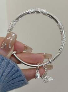 1pc Flower, Butterfly & Heart Shaped Multicolor Bangle Bracelet With Pull & Push Style, Suitable For Ladies' Daily Wear