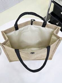 1 chiếc túi tote kiểu Hàn Quốc màu kaki, chất liệu vải lanh thô, dung tích lớn, phù hợp cho nữ giới. Sử dụng khi đi học, đi chơi và hẹn hò. Túi mua sắm và túi đựng sách cho phụ nữ hoặc sinh viên, hoàn hảo để đựng sách vở, đồ đi biển. - Màu Khaki - Xem 6
