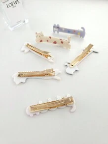 6件装女士甜美刘海夹日韩卡通长款猫咪鳄鱼发夹亚克力发夹猫耳爪夹发爪发夹 - 圖片色 - 查看 5