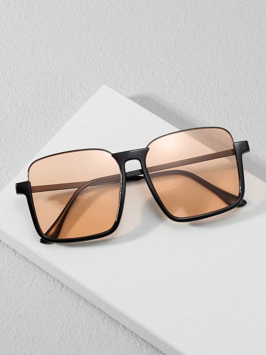 1pc Unisex Rectangular Fashion Glasses With Upside-Down Eyebrow Design, Fashionable And For Street Style - Multicolor - View 1