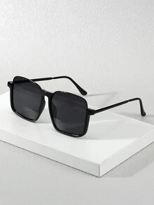 1pc Unisex Rectangular Fashion Glasses With Upside-Down Eyebrow Design, Fashionable And For Street Style - Multicolor - View 3