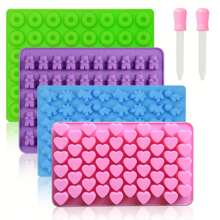 6pcs Non-Stick Gummy Molds Set - Candy Molds With 2 Droppers For Convenient Filling, Chocolate Molds Set Includes Dinosaur, Bear, Donut And Heart Molds