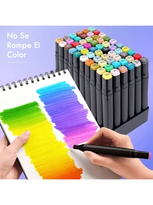Rotulador de doble punta,60 colores rotulador de graffiti, rotulador de acuarela, juego de rotuladores de dibujo, adecuado para principiantes, estudiantes, artistas, amantes, colorear (60) - Negro - Ver 3