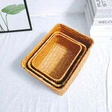 1 Giỏ Đựng Đồ Dệt Cói Biển, Hộp Sắp Xếp Ngăn Kéo Để Bàn - Màu vàng - Xem 4