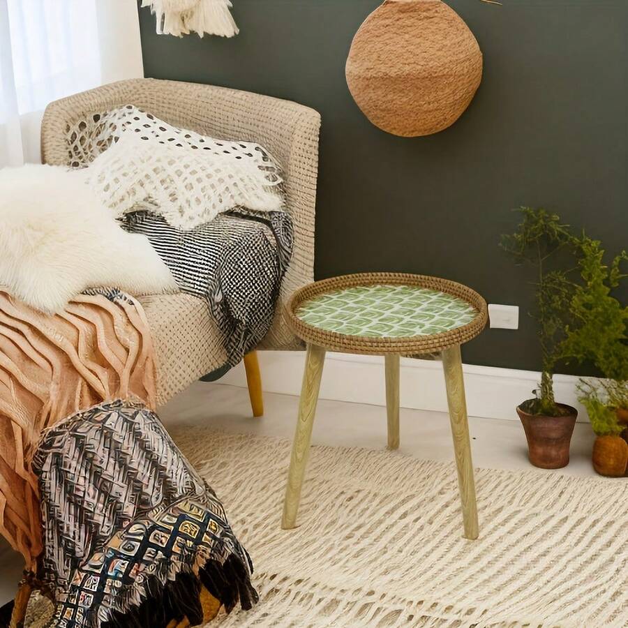 Nordic Style Woven Rattan Shell Decoration Round Side Table For Sofa / Small Coffee Table - Multicolor - View 1