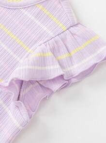 Balabala 巴拉巴拉女童T恤童装宝宝上衣儿童短袖2024夏季条纹甜美可爱 - 紫色 - 查看 4