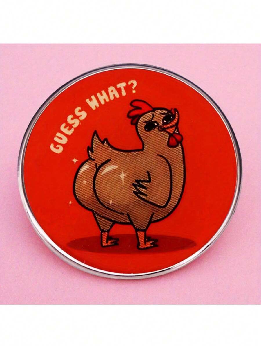 Funny Cartoon  What Chicken Ass Brooch, Metal Alloy Badge Accessory - Apricot - View 1