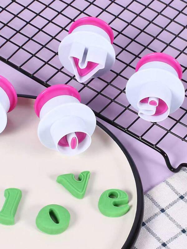 Pressing Spring Type Cookie Mold, Uppercase & Lowercase English Letters And Numbers Cake Cutter Mold, Alphabet & Numeric Plastic Cookie Mold, Symbol Fondant Cake Decorating Embossing Stamp, Cookie Imprinting Tool, DIY Baking Tool, Kitchen Baking Accessory, For Home Gathering