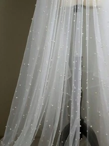 1pc Luxury Pearl Embroidery Bedroom Living Room Curtain - White - View 4