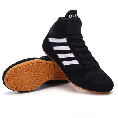 Men's Boxing Shoes, Professional Wrestling Shoes, Training Martial Arts Fitness Shoes, Black High-Top Sports Sneakers