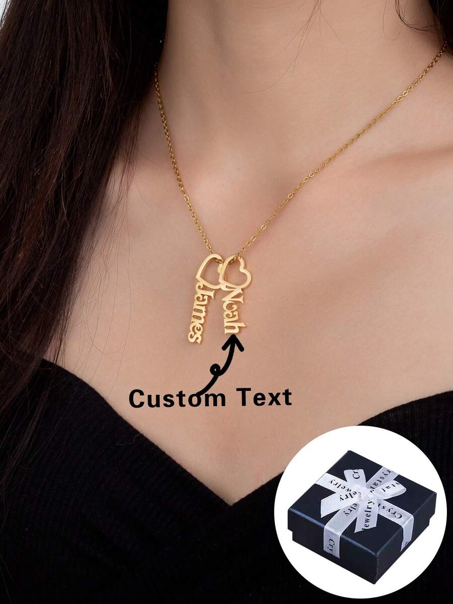 Dây chuyền mặt dây chuyền tên bằng thép không gỉ hình trái tim và chữ cái dành cho các cặp đôi Châu Âu và Châu Mỹ được cá nhân hóa, Quà tặng tùy chỉnh cho cặp đôi của bạn - Thích hợp cho Ngày lễ tình nhân, Kỷ niệm, Halloween, Giáng sinh, Ngày của mẹ, Sinh nhật, Tốt nghiệp, Quà tặng cho bạn bè, Mẹ, Gia đình - Vàng - Xem 1