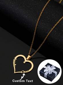 Spersonalizowany damski naszyjnik z prostym sercem i imieniem - idealny prezent premium dla pary, par i rodziny