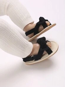 适合 0-18 个月女婴的夏季婴儿鞋，蝴蝶结，防滑凝胶底，新生儿学步鞋 - 黑色 - 查看 7