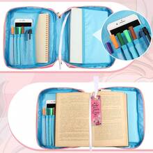 Funda de biblia, funda de biblia floral con asa y bolsillo, estuche para libros de biblia con organizador y marcador de libros, regalo para chicas cristianas católicas, bolsa protectora para biblias de estudio - Rosa - Ver 5