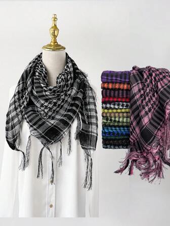 1 pieza Accesorios de playa Pañuelo bandana a cuadros extra grande para decoración del cabello, toalla de playa, uso diario, chal, cinta para la cabeza, pañuelo de primavera y verano