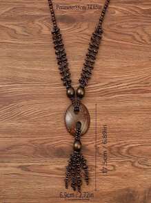 1 Stück Retro Boho Kokosnussschale Perlen Halskette. Modischer europäischer und amerikanischer Holzperlen Kokosnussschale handgemachter Cut Out Herz Langanhänger Halskette. Hip-Hop Punk Kaffeefarben ovale Kokosnussschale Anhänger Dekoration Kette, geeignet als Geschenk für Männer und Frauen, Paare