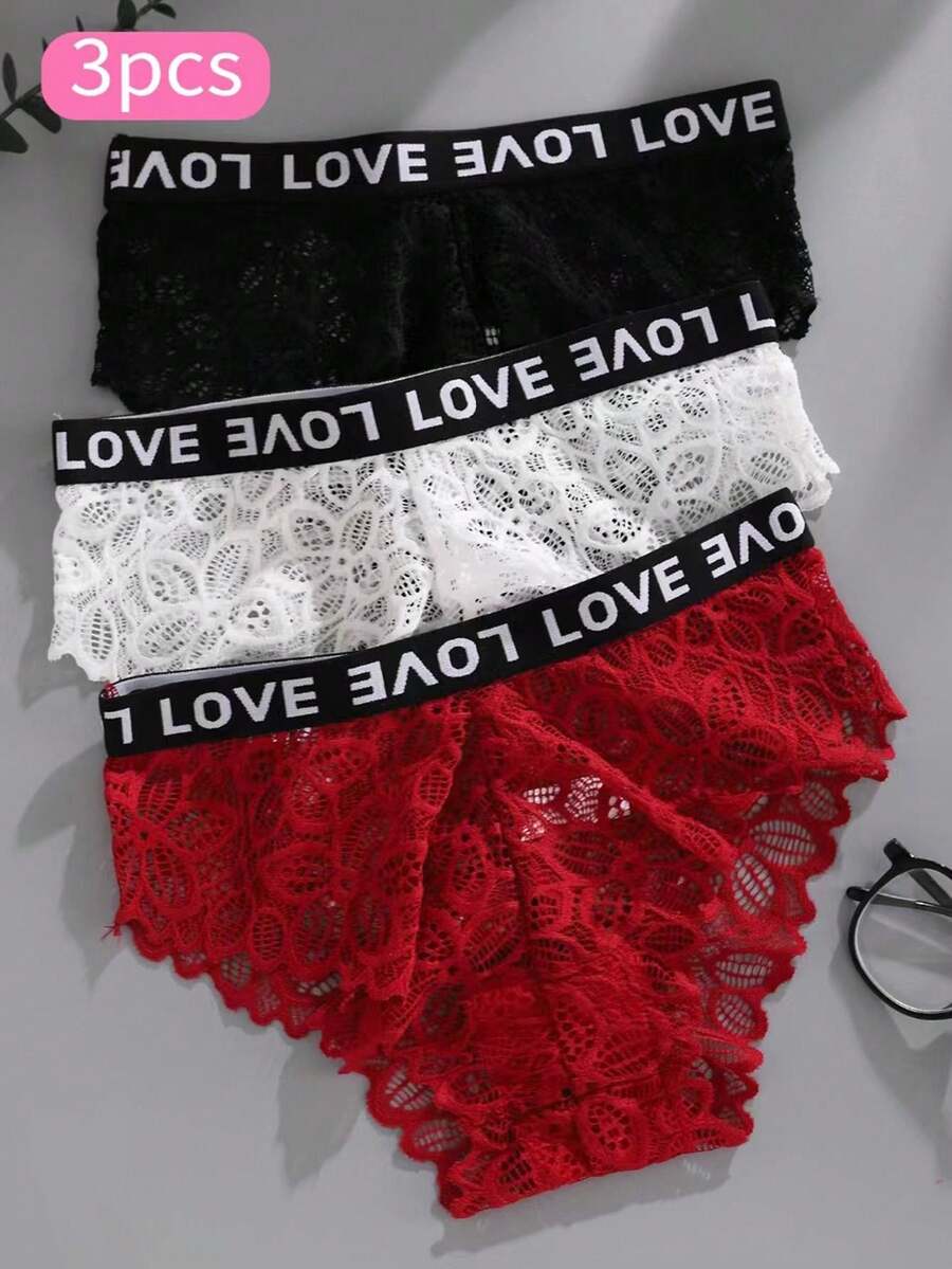 3 chiếc quần lót tam giác gợi cảm hở ren màu trơn thoáng khí cho nữ - Nhiều màu - Xem 1