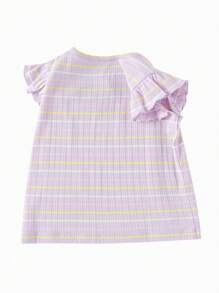 Balabala 巴拉巴拉女童T恤童装宝宝上衣儿童短袖2024夏季条纹甜美可爱 - 紫色 - 查看 2