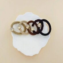 5件/50件/100件女士奶茶系列高弹力钻石装饰发圈，简约风格甜美发圈，母女老师礼物 - 咖啡棕 - 查看 3