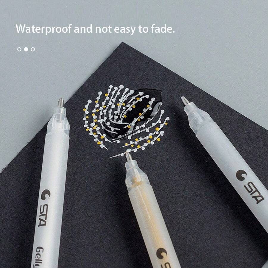3pcs Gold, Silver & White Jumbo Capacity Neutral Ink Pens, Waterproof