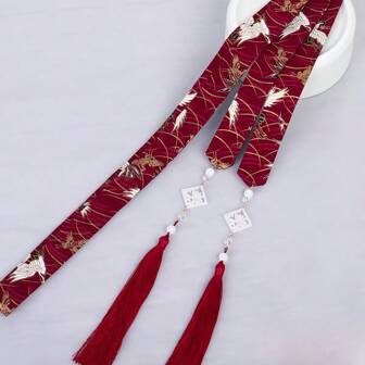Hair Accessories For Horse Face Skirt, Chinese-Style Headband For Women's Hanfu, Ancient Style Red Long Ribbon For Headwear Turban Headband Sweatband