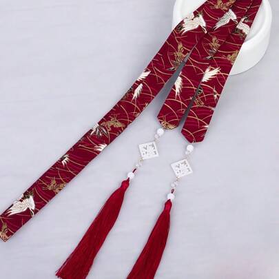 马脸裙发饰，中式发带，女士汉服发带，古风红色长丝带，可作头巾、发带、吸汗带，秋冬度假发带，女士优雅围巾，柔软头巾