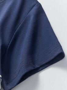 Boys' Casual Short Sleeve T-Shirt, Fire Truck Print Pattern, Breathable Summer - Navy Blue - View 6