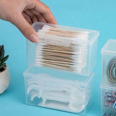 10pcs/8pcs/4pcs/3pcs/2pcs/1pc Transparent Flip Cover Plastic Storage Box, Makeup Brush, Toothpick, Card Holder, Organizer