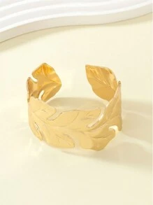 1pc Metallic Bohemian Style Tree Leaf Design Bangle Bracelet - Gold - View 5
