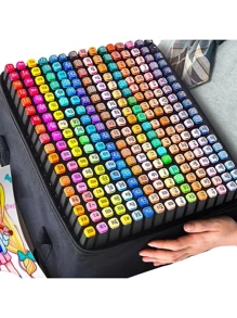 168 Colores Plumones Punta Pincel, Marcadores Doble Punta , Plumones Profesionales de Alcohol Rotuladores Punta Fina con Base para Colorear Principiantes, Creativos, Estudiantes, Artistas - Negro - Ver 1