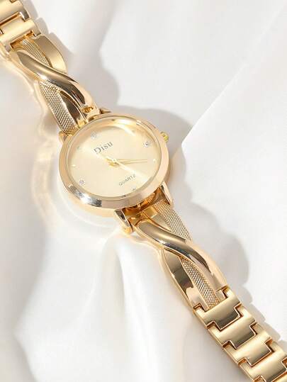 DISU Goud Stainless Steel Strap Ladies Watch, Classic Versatile Rhinestone Quartz Life As Students Returning To School view 2