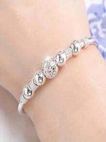1 Stück luxuriöses elegantes ovales Perlen Armband mit Hohlblüten, Silber 925 plattiert, exquisites rotierendes Kupferball Design Armband. Vielseitiger Schmuckdekor, ein tolles Geschenk für Frauen zu Feiertagen und Geburtstagen