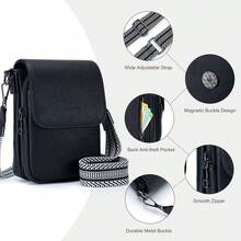 POIUGOYA Small Crossbody Bags For Women Trendy,Leather Triple Compartment Cell Phone Crossbody Wallet Purses With Card Slots - 黑色 - 查看 4