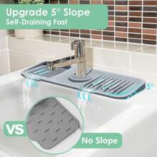 Sink Splash Guard Kitchen Gadgets - Silicone Faucet Handle Drip Catcher Tray Pad, Sink Protector For Kitchen Sink, Water Splash Guard Behind Faucet As Dishwashing Soap Sponge Holder For Kitchen Bathroom RV - Gray-sink Drain Mat - View 1