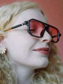 2024 Kính thời trang vuông phi công Gradient Brow Bar mới, Kính lái xe thời trang tiệc bãi biển Phụ kiện bãi biển cho phụ nữ Kính râm cơ bản Trang phục mùa thu đông cho phụ nữ Quần áo công sở Quà tặng giản dị cho kỳ nghỉ bãi biển mùa hè, ngoài trời, du lịch - Hồng - Xem 3