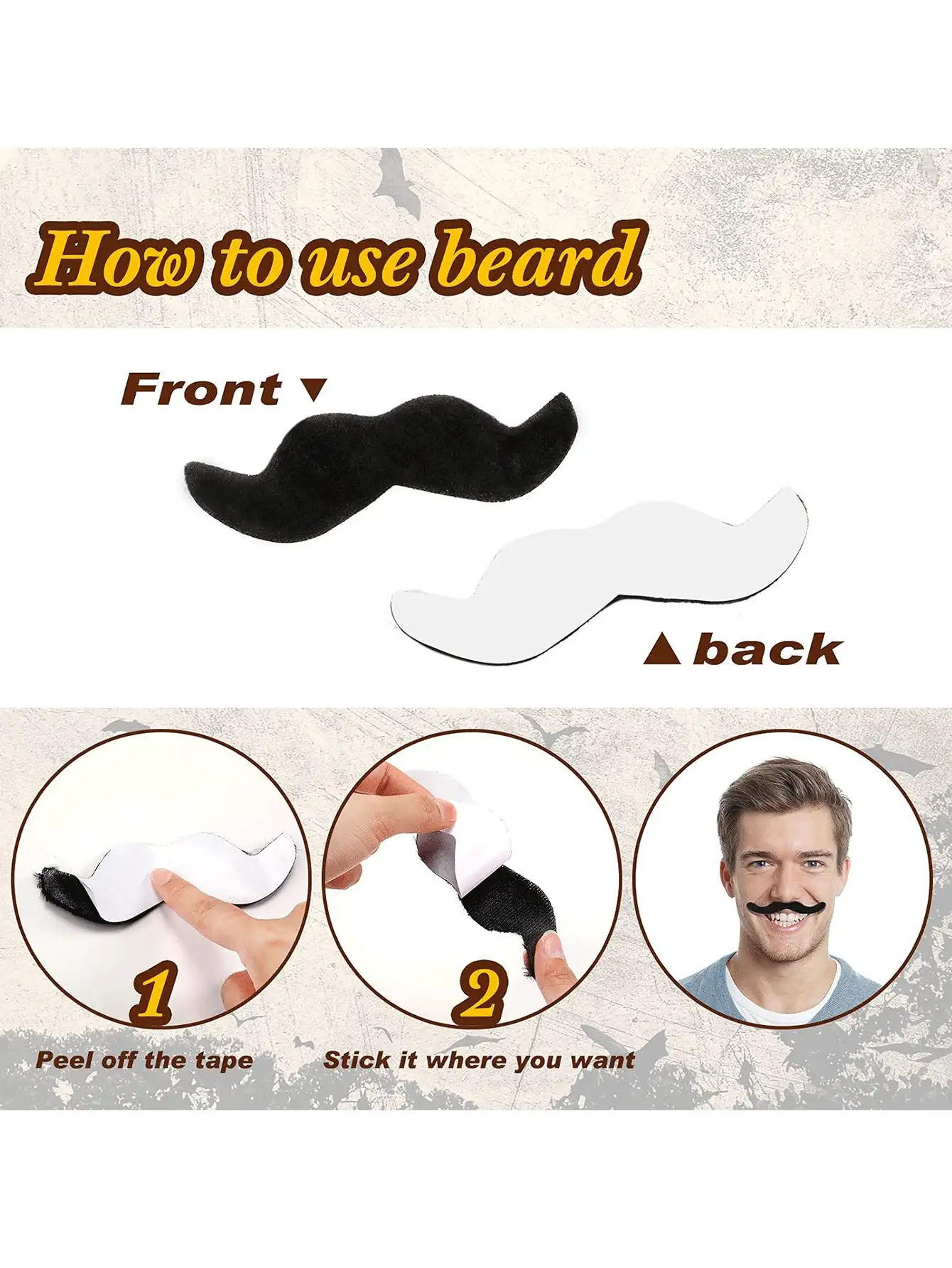 48 件儿童派对胡须照片道具，黑色自粘假胡须，化妆舞会服装创意胡须，返校照片道具，派对用品。