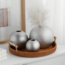 1pc Vintage Ceramic Spherical Vases - Golden And Silver Finish, Perfect For Home Decor - Multicolor - View 6