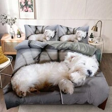 2/3pcs 3D Lovely Pets Dog Print Duvet Cover Set With Pillowcases (Size 135x200 Only 1 Pillowcase) - Multicolor - View 1