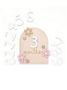 1 套婴儿里程碑木匾，宝宝 1 岁生日装饰，双面里程碑月份牌匾，带有 0-9 数字，新生儿礼物 - 杏色 - 查看 6