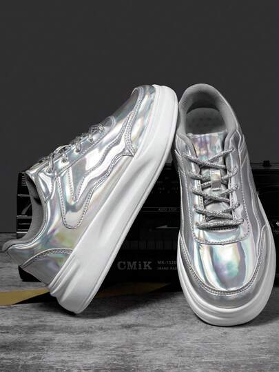 Women's Flat Bottomed Casual Sports Shoes Fashionable And Lightweight Sneakers Comfortable Running Shoes Lace Up Walking Shoes Silver