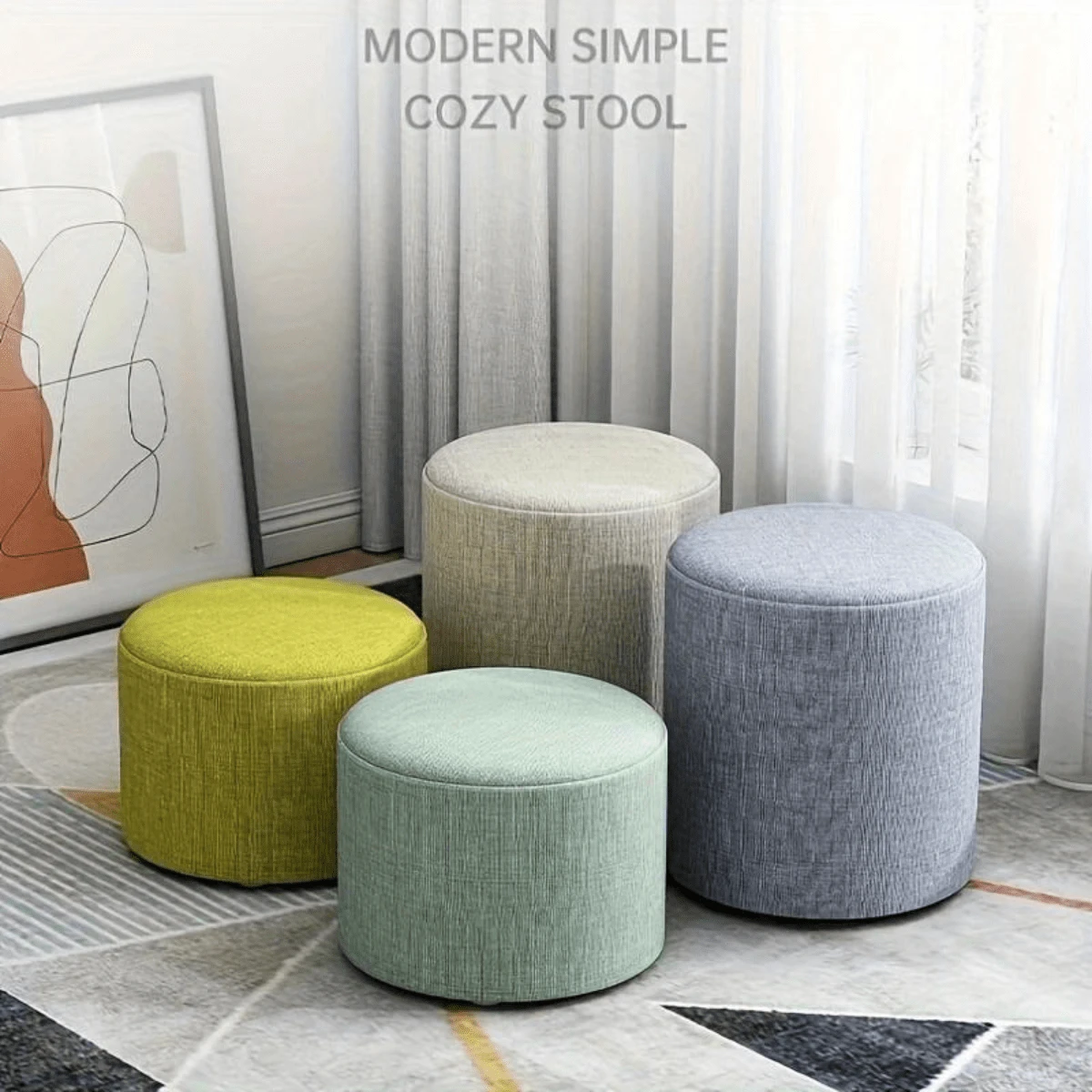 1pc 11.81inch High, 11.02inch Diameter Round Cloth Basic Ottoman, Stackable And Footstool For