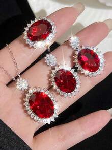A Set Of 4pcs Geometric Teardrop & Square Shaped Earrings, Ring And Necklace - 2782 Teardrop Shape - View 9