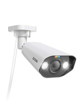 Cámara de vigilancia exterior ZOSI 5MP PoE IP, detección de persona/vehículo, audio bidireccional, visión nocturna en color, solo funciona con nuestros NVR POE, C182