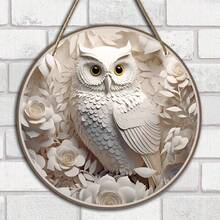 1入組貓頭鷹形木質掛飾牌，適用於門前裝飾和家居裝飾