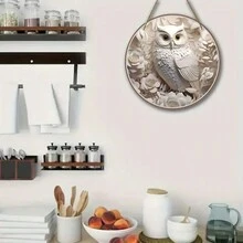 1入組貓頭鷹形木質掛飾牌，適用於門前裝飾和家居裝飾