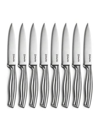 D.Perlla Steak Knives, Micro Serrated Steak Knife Set Of 8, High Carbon Stainless Steel Steak Knives Set, Elegant Sharp Kitchen Steak Knife Set, Silver